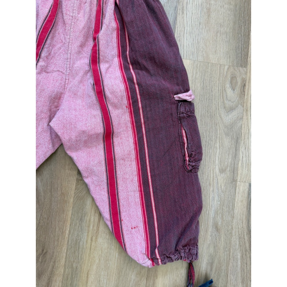 Cotton Striped Cargo Pants Pink Burgundy Boho Harem Trousers wide leg hippie - Picture 6 of 9